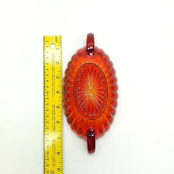 Imperial Glass Amberina Pillar Flute Pickle Dish Handles Oval 1940's 8 inch VTG - Picture 2 of 7